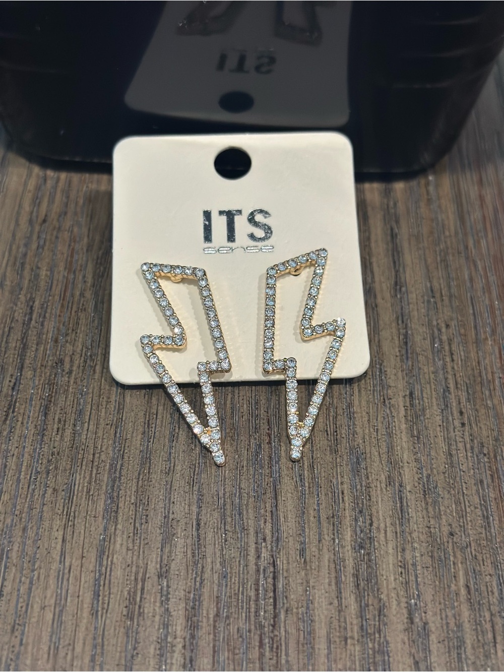 ITS Sense Gold Rhinestone Lightning Bolt Earrings